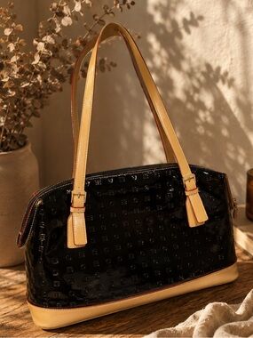 ARCADIA Black Patent Leather Tote Bag Made in Italy